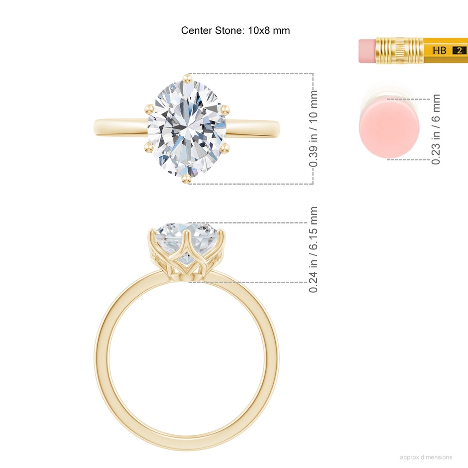 10x8mm FGVS Lab-Grown Oval Diamond Solitaire Classic Engagement Ring in 18K Yellow Gold ruler
