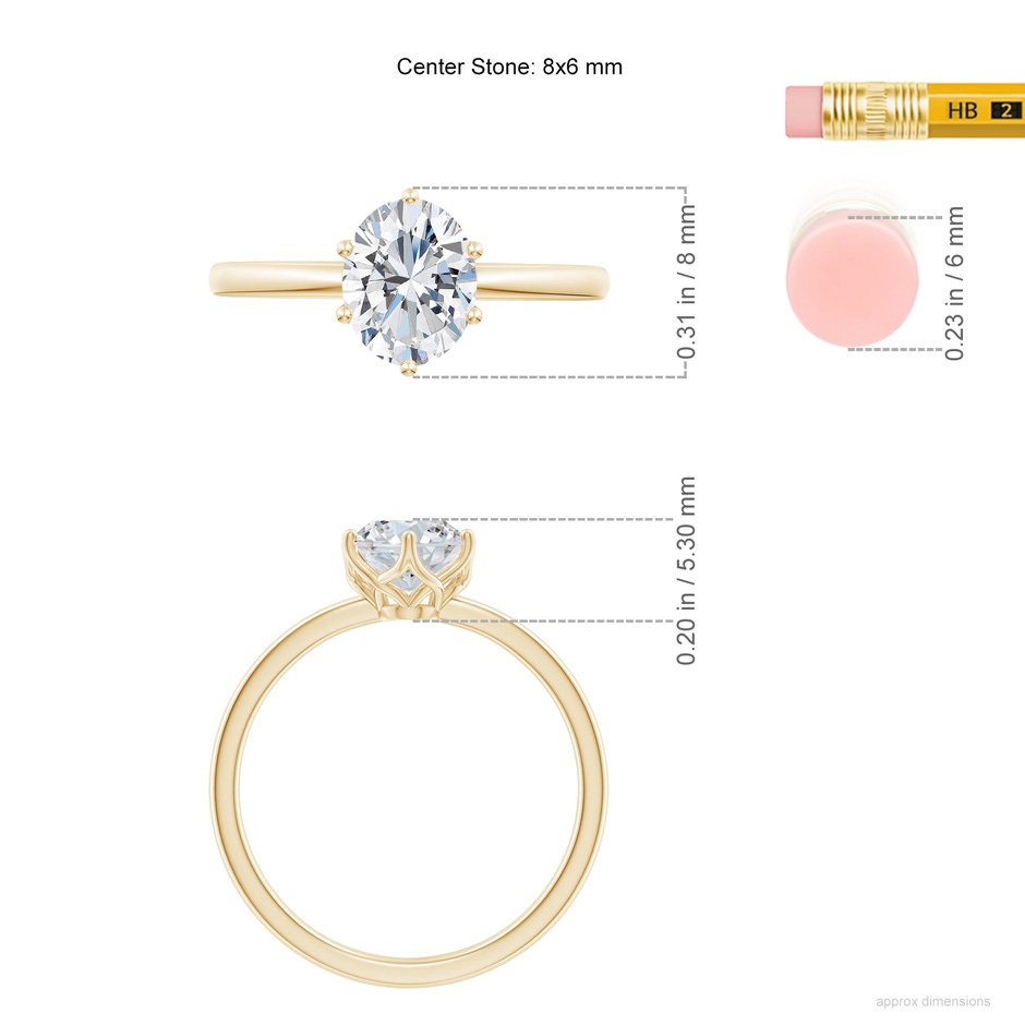 8x6mm FGVS Lab-Grown Oval Diamond Solitaire Classic Engagement Ring in 10K Yellow Gold ruler