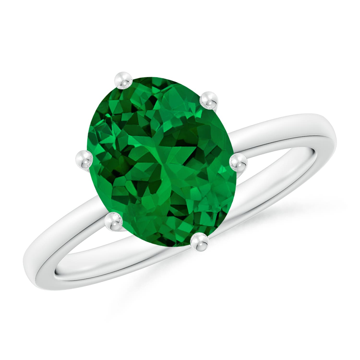 10x8mm Labgrown Lab-Grown Oval Emerald Solitaire Classic Engagement Ring in 18K White Gold
