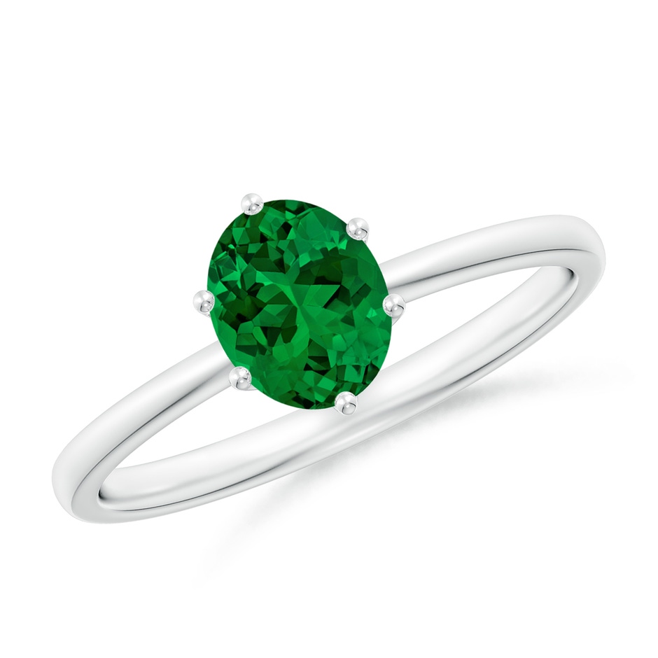 7x5mm Labgrown Lab-Grown Oval Emerald Solitaire Classic Engagement Ring in White Gold 