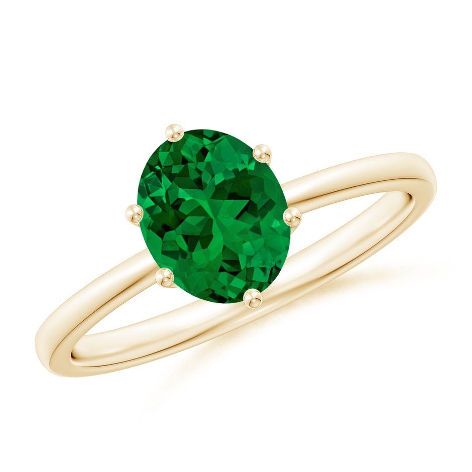 8x6mm Labgrown Lab-Grown Oval Emerald Solitaire Classic Engagement Ring in 18K Yellow Gold 