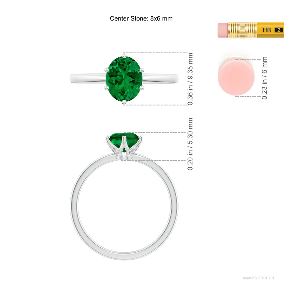8x6mm Labgrown Lab-Grown Oval Emerald Solitaire Classic Engagement Ring in P950 Platinum ruler