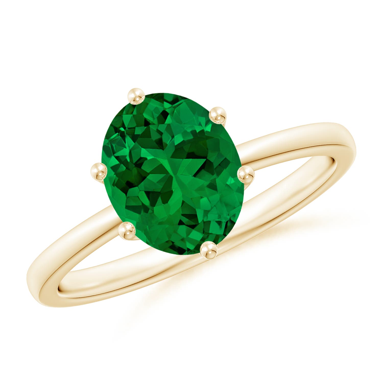 9x7mm Labgrown Lab-Grown Oval Emerald Solitaire Classic Engagement Ring in 18K Yellow Gold