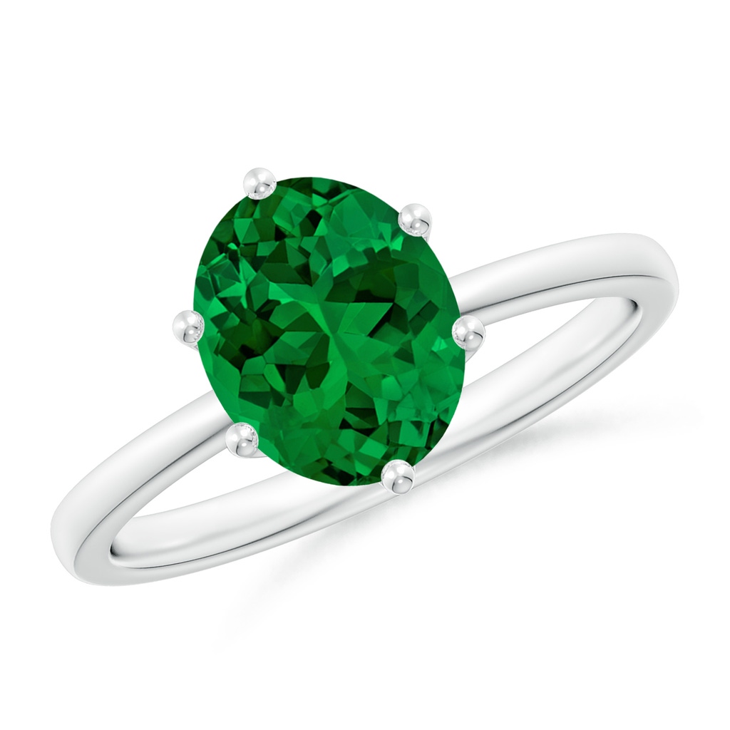 9x7mm Labgrown Lab-Grown Oval Emerald Solitaire Classic Engagement Ring in White Gold