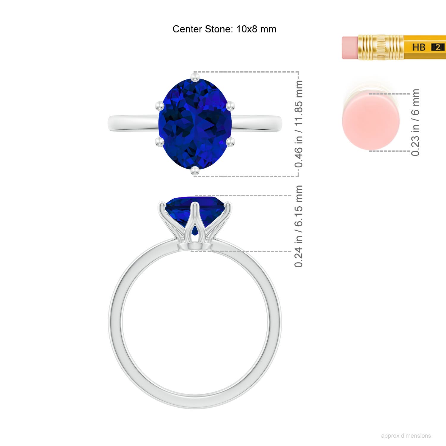 10x8mm Labgrown Six Prong-Set Oval Lab-Grown Blue Sapphire Solitaire Classic Engagement Ring in P950 Platinum - ruler