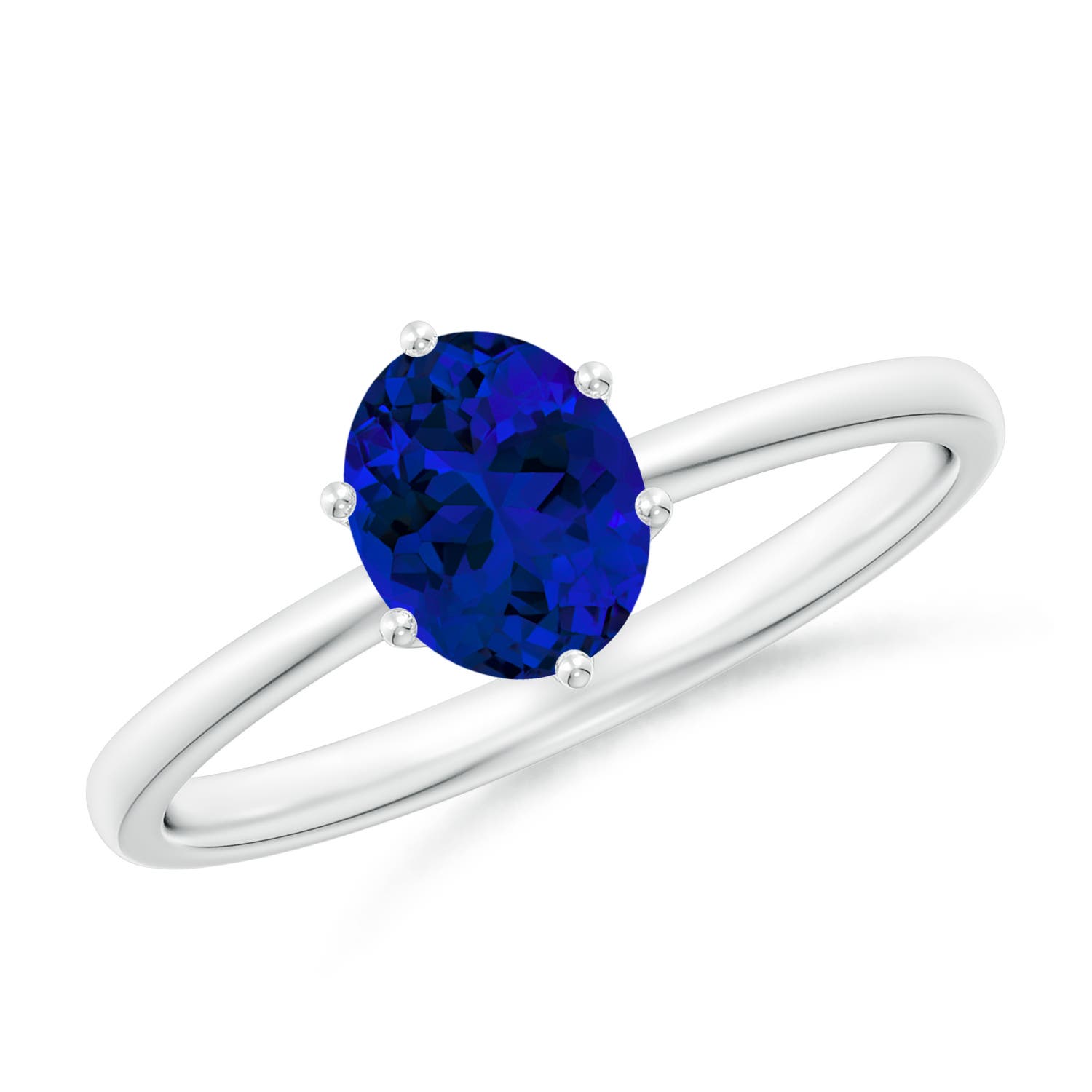 7x5mm Labgrown Six Prong-Set Oval Lab-Grown Blue Sapphire Solitaire Classic Engagement Ring in 18K White Gold