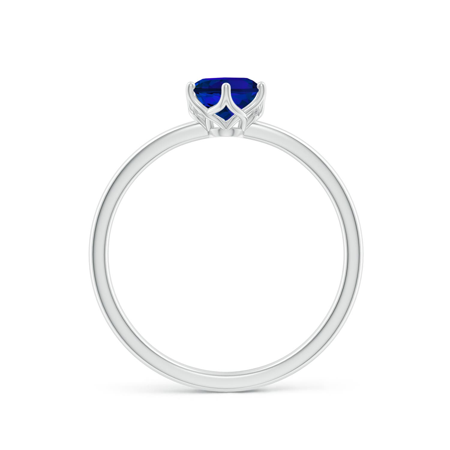 7x5mm Labgrown Six Prong-Set Oval Lab-Grown Blue Sapphire Solitaire Classic Engagement Ring in 18K White Gold