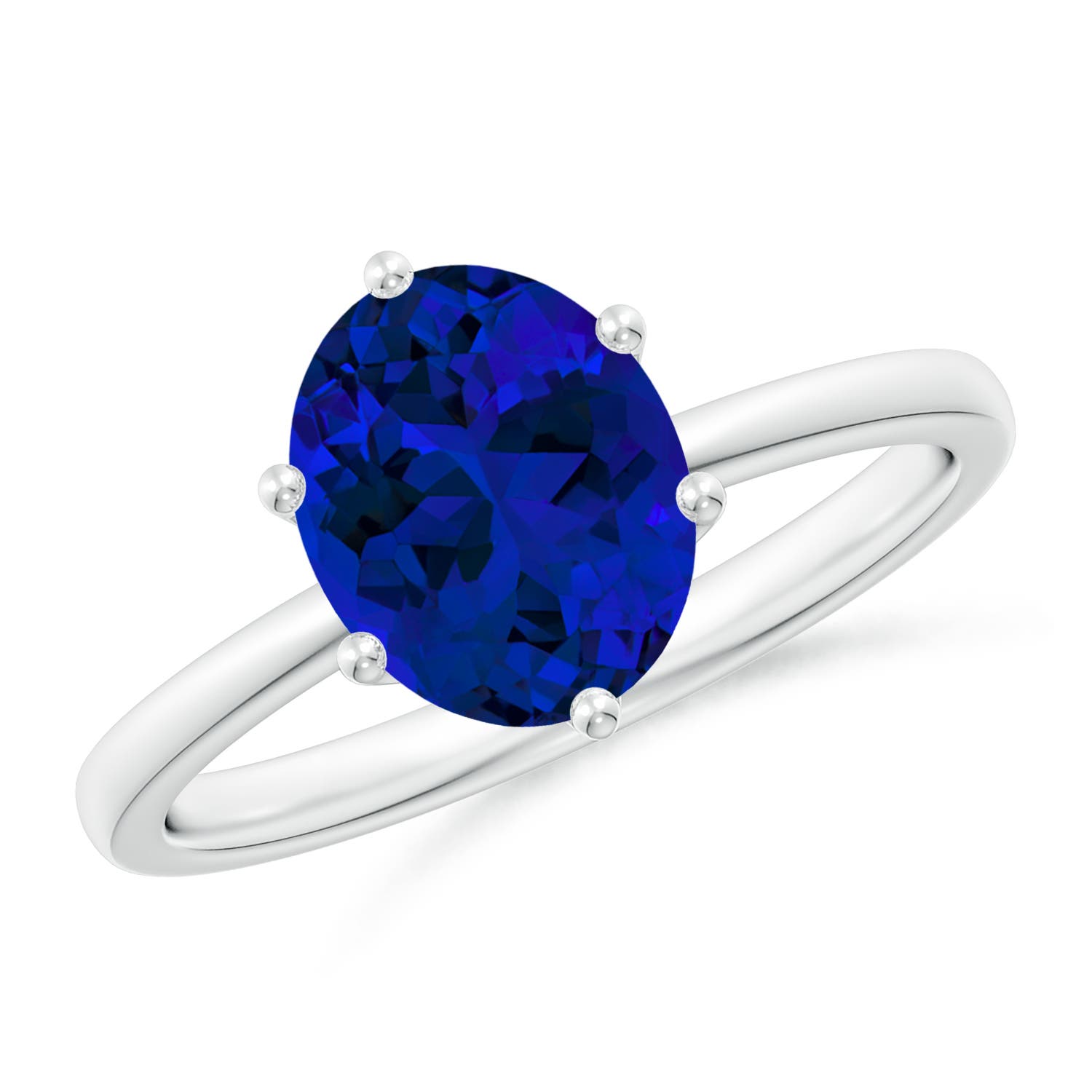 9x7mm Labgrown Six Prong-Set Oval Lab-Grown Blue Sapphire Solitaire Classic Engagement Ring in P950 Platinum
