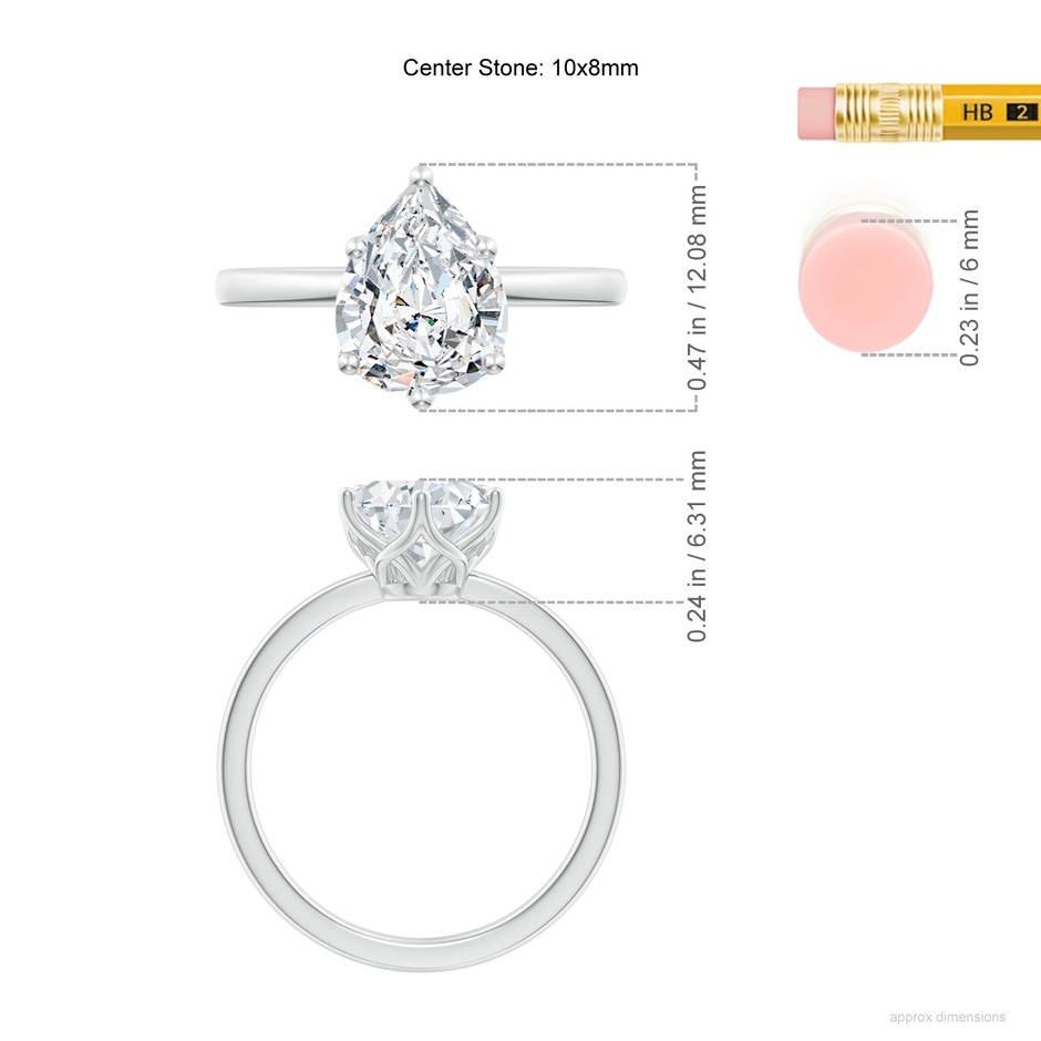 10x8mm FGVS Lab-Grown Pear-Shaped Diamond Solitaire Classic Engagement Ring in 18K White Gold ruler