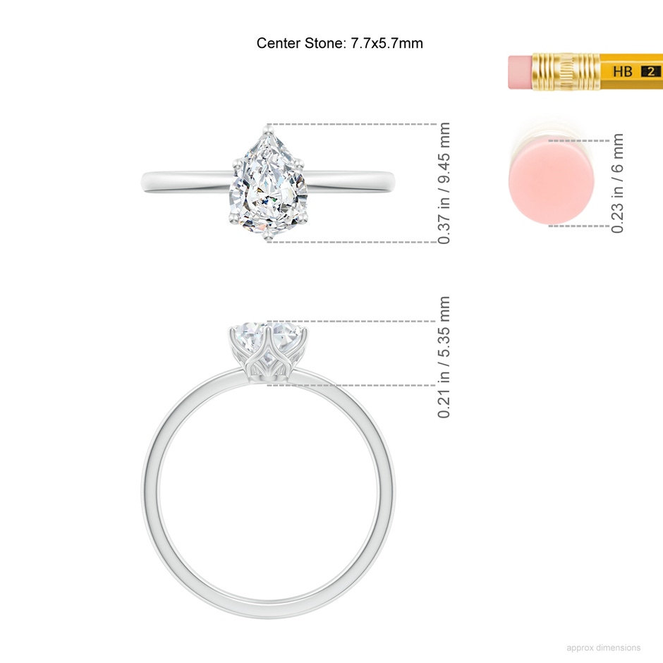 7.7x5.7mm FGVS Lab-Grown Pear-Shaped Diamond Solitaire Classic Engagement Ring in P950 Platinum ruler