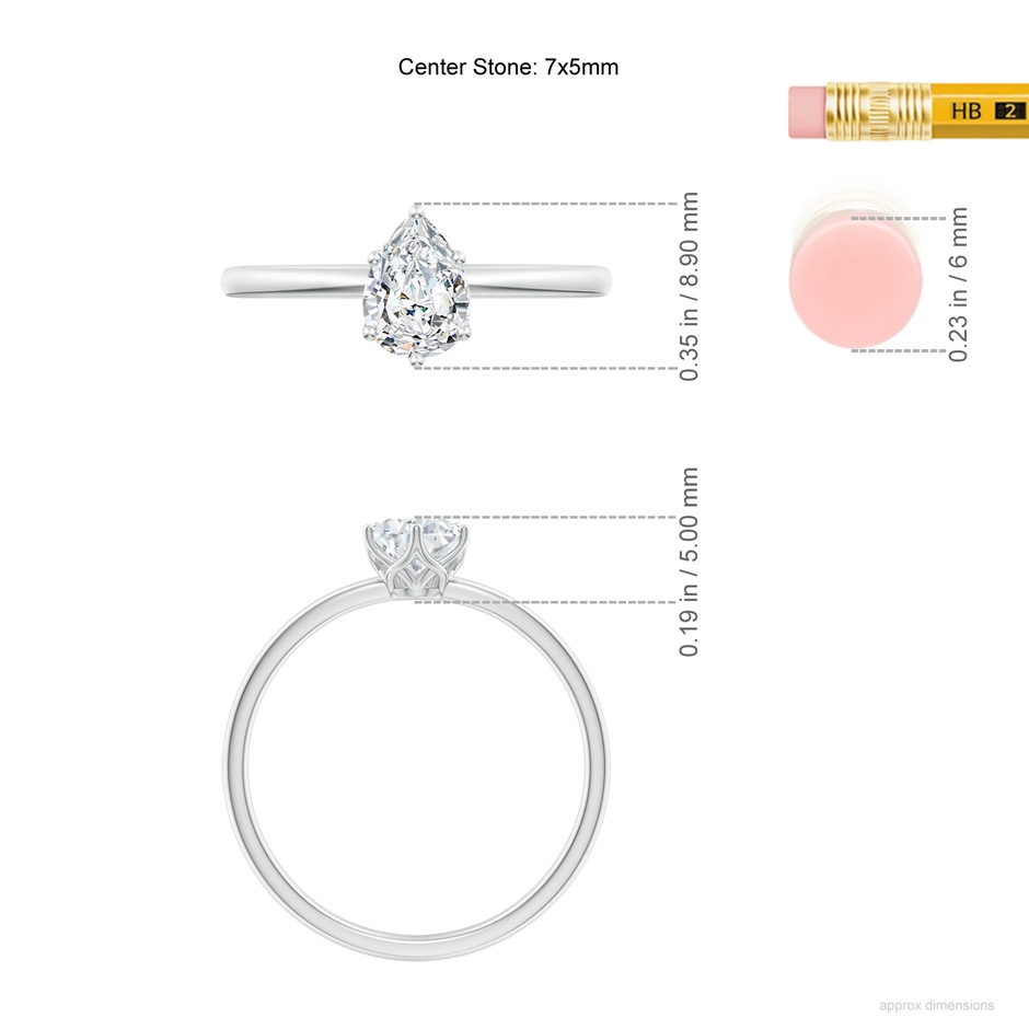 7x5mm FGVS Lab-Grown Pear-Shaped Diamond Solitaire Classic Engagement Ring in 10K White Gold ruler