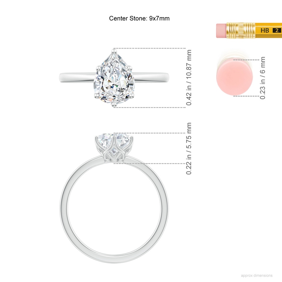 9x7mm FGVS Lab-Grown Pear-Shaped Diamond Solitaire Classic Engagement Ring in White Gold ruler