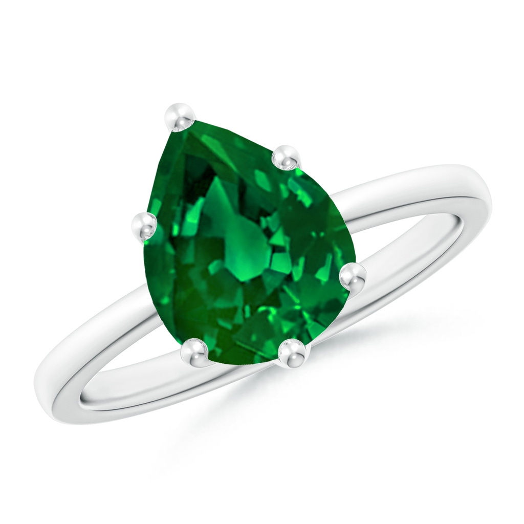 10x8mm Labgrown Lab-Grown Pear-Shaped Emerald Solitaire Classic Engagement Ring in 18K White Gold