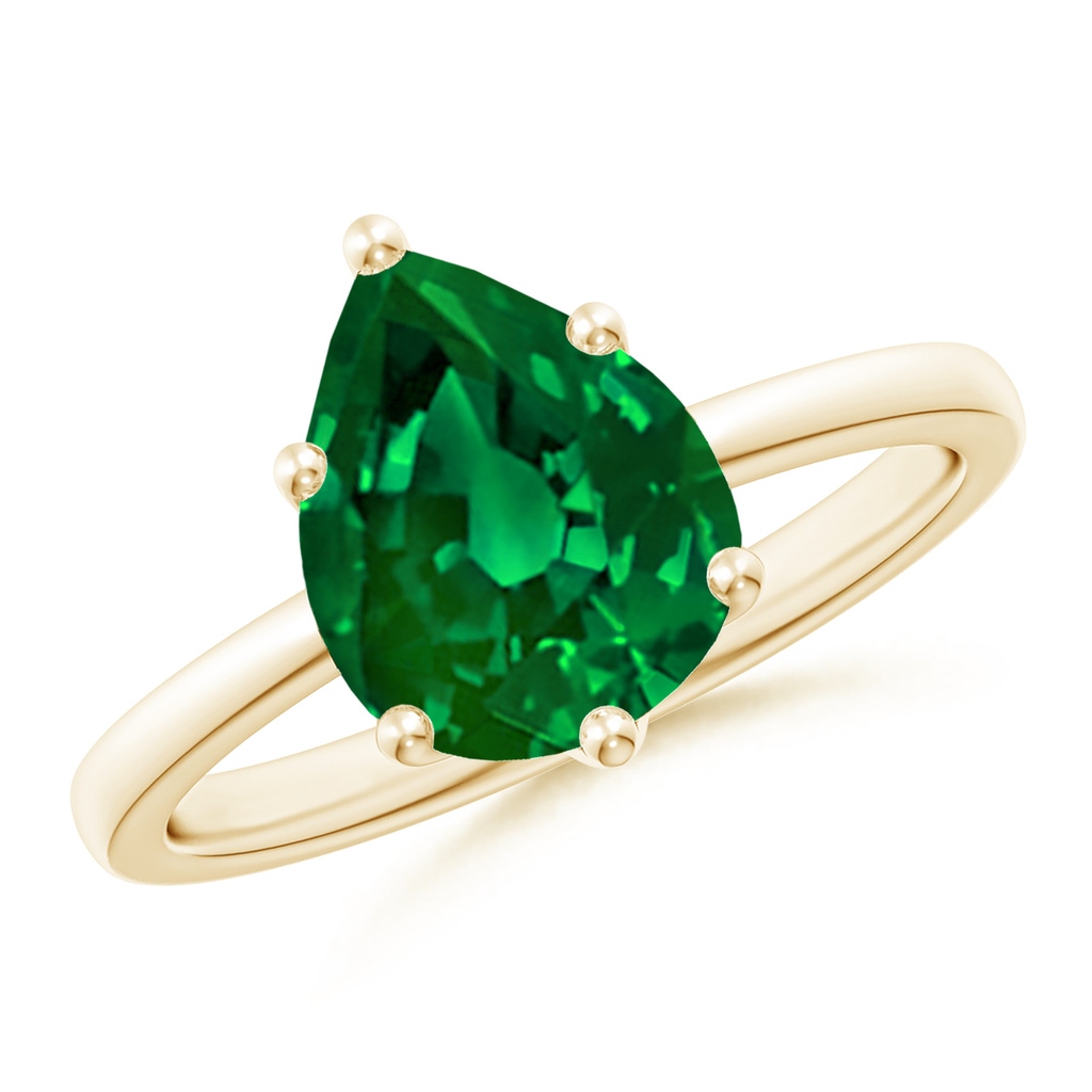 10x8mm Labgrown Lab-Grown Pear-Shaped Emerald Solitaire Classic Engagement Ring in Yellow Gold