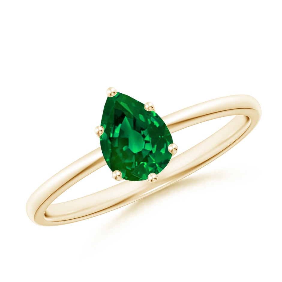 7x5mm Labgrown Lab-Grown Pear-Shaped Emerald Solitaire Classic Engagement Ring in 10K Yellow Gold 