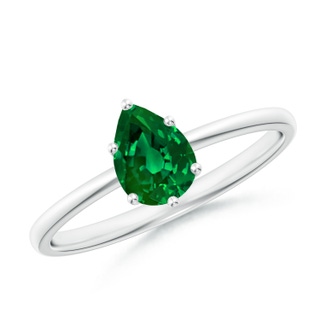 7x5mm Labgrown Lab-Grown Pear-Shaped Emerald Solitaire Classic Engagement Ring in 9K White Gold