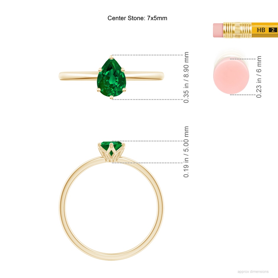 7x5mm Labgrown Lab-Grown Pear-Shaped Emerald Solitaire Classic Engagement Ring in 9K Yellow Gold ruler