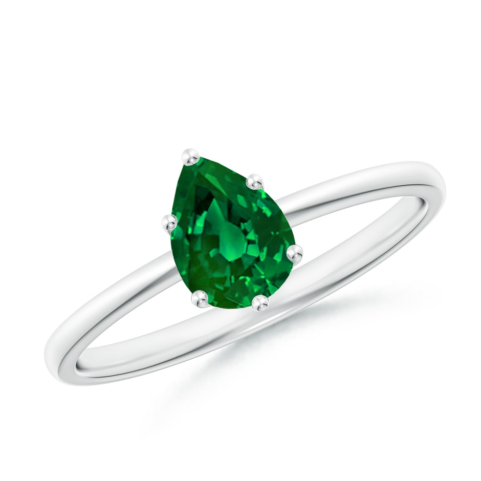 7x5mm Labgrown Lab-Grown Pear-Shaped Emerald Solitaire Classic Engagement Ring in White Gold 