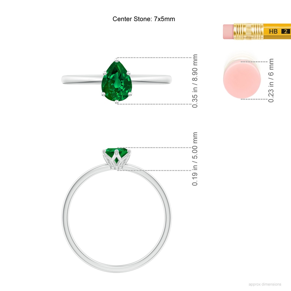 7x5mm Labgrown Lab-Grown Pear-Shaped Emerald Solitaire Classic Engagement Ring in White Gold ruler