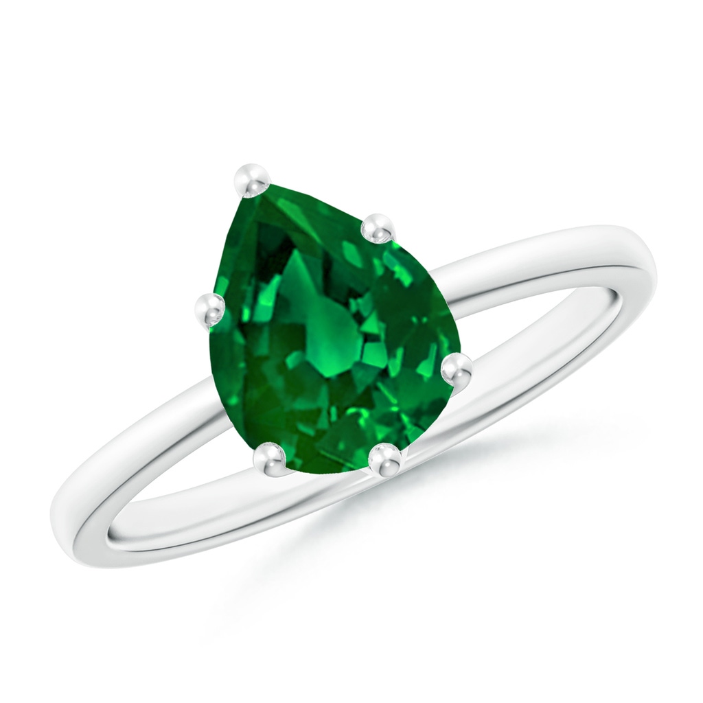 9x7mm Labgrown Lab-Grown Pear-Shaped Emerald Solitaire Classic Engagement Ring in White Gold