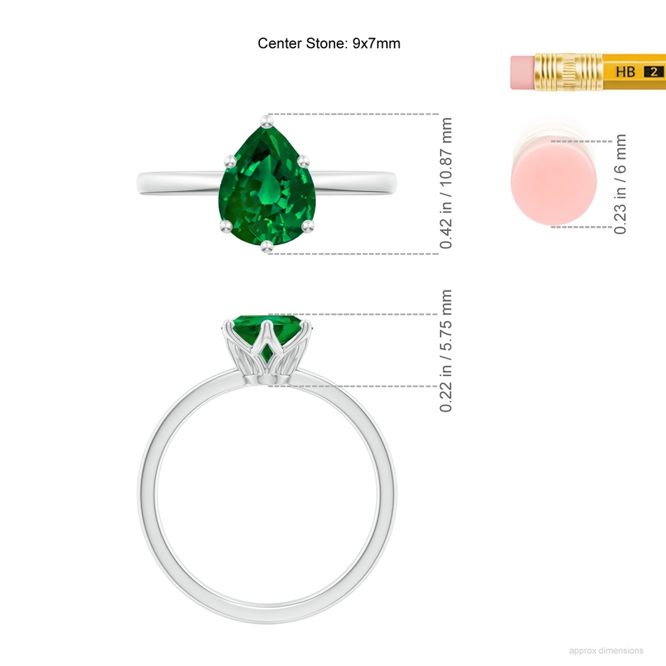 9x7mm Labgrown Lab-Grown Pear-Shaped Emerald Solitaire Classic Engagement Ring in White Gold ruler