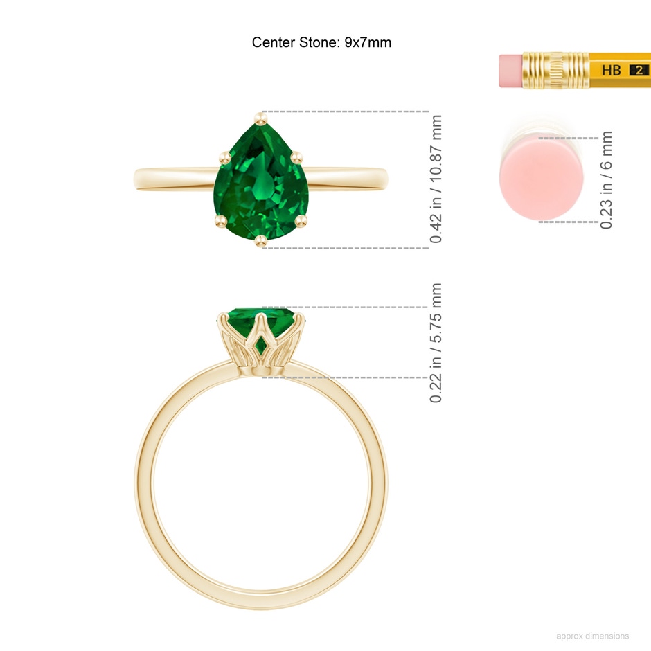 9x7mm Labgrown Lab-Grown Pear-Shaped Emerald Solitaire Classic Engagement Ring in Yellow Gold ruler