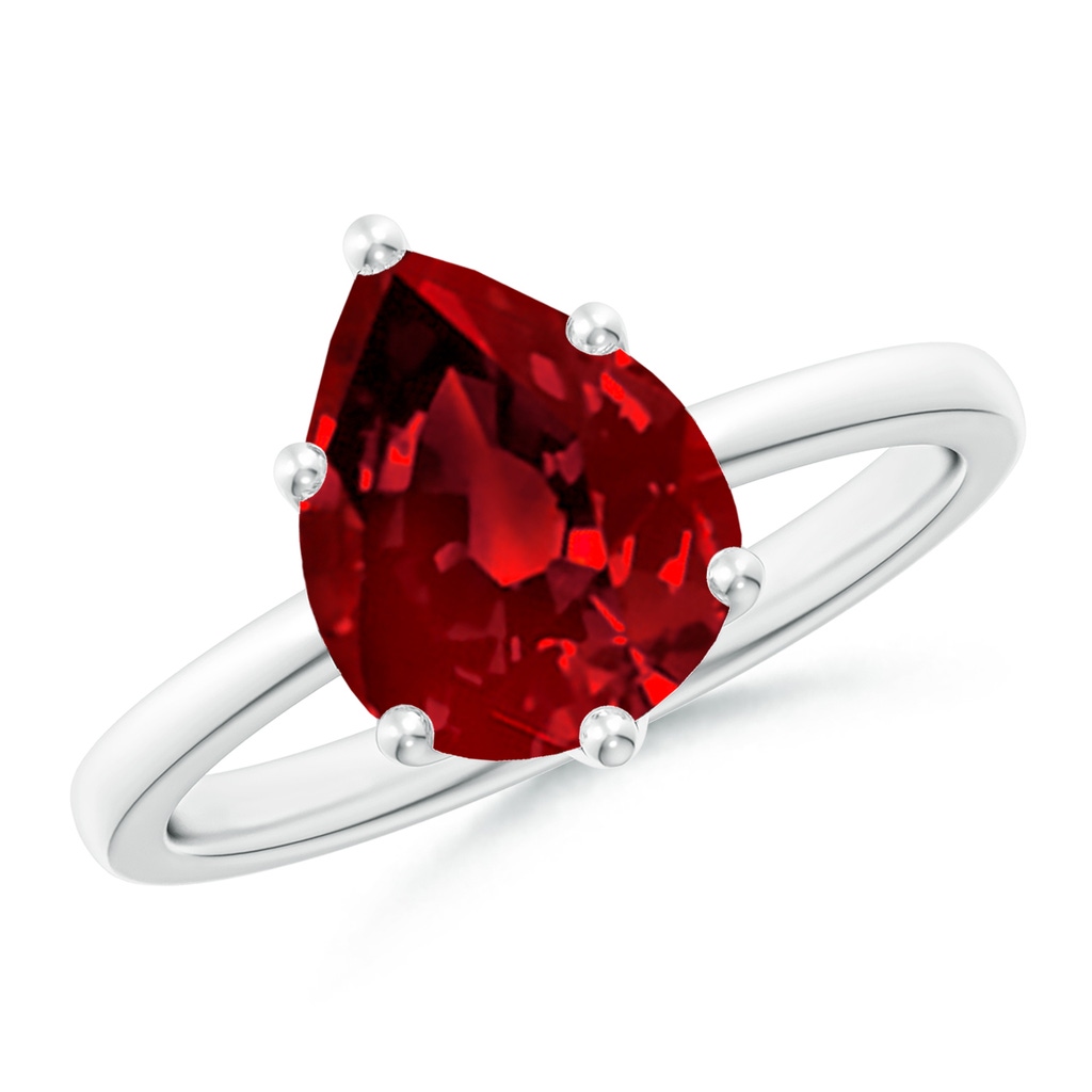 10x8mm Labgrown Lab-Grown Pear-Shaped Ruby Solitaire Classic Engagement Ring in 18K White Gold