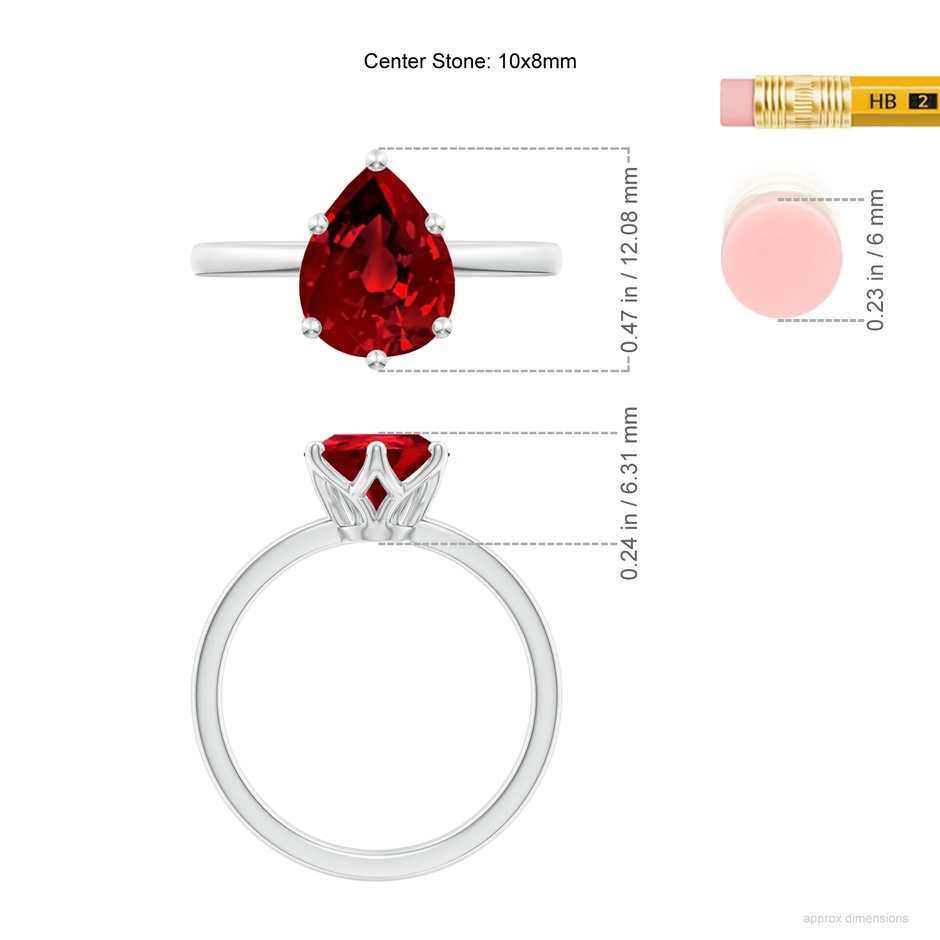 10x8mm Labgrown Lab-Grown Pear-Shaped Ruby Solitaire Classic Engagement Ring in 18K White Gold ruler