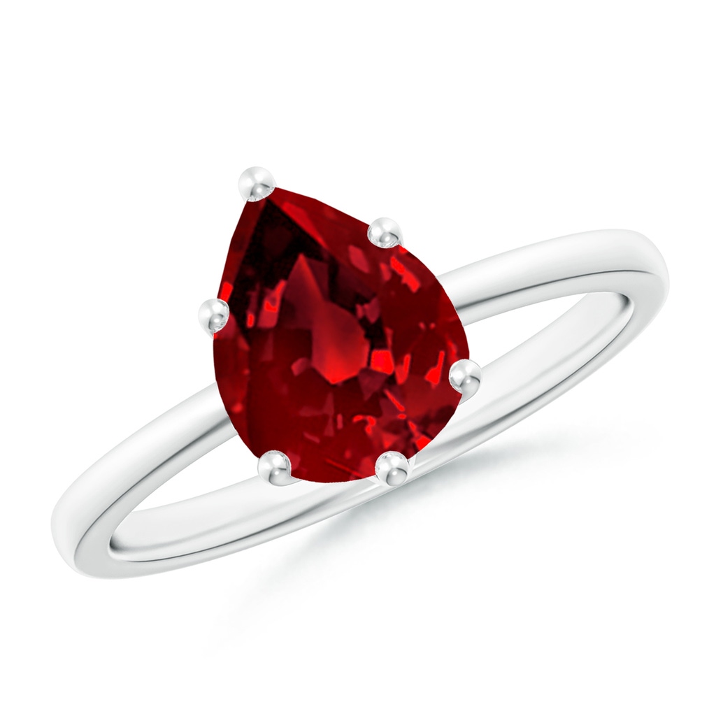 9x7mm Labgrown Lab-Grown Pear-Shaped Ruby Solitaire Classic Engagement Ring in White Gold
