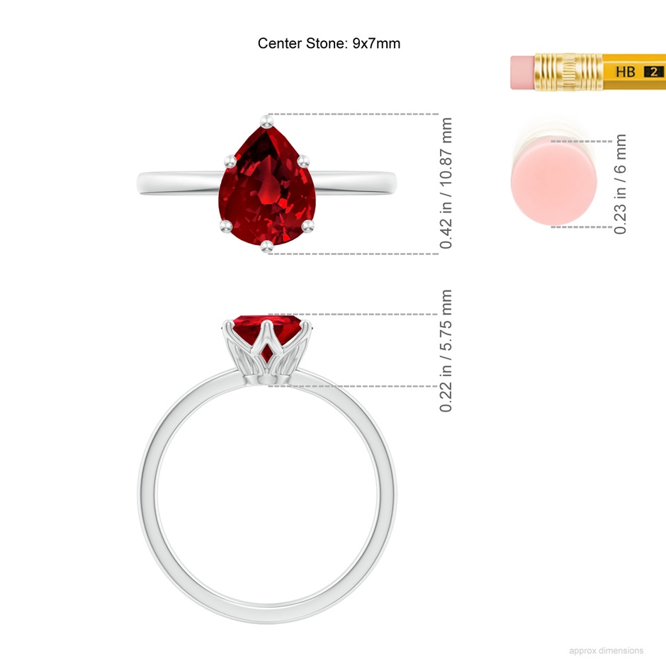 9x7mm Labgrown Lab-Grown Pear-Shaped Ruby Solitaire Classic Engagement Ring in White Gold ruler