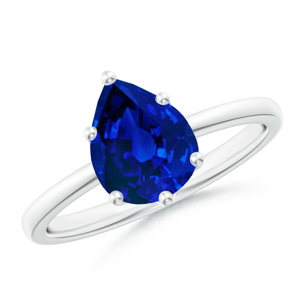 9x7mm Labgrown Lab-Grown Pear-Shaped Blue Sapphire Solitaire Classic Engagement Ring in White Gold