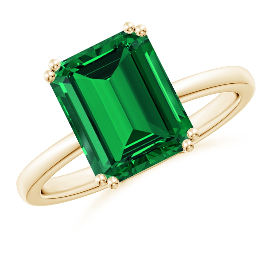 10x8mm Labgrown Lab-Grown Emerald-Cut Emerald Solitaire Classic Engagement Ring in 10K Yellow Gold 
