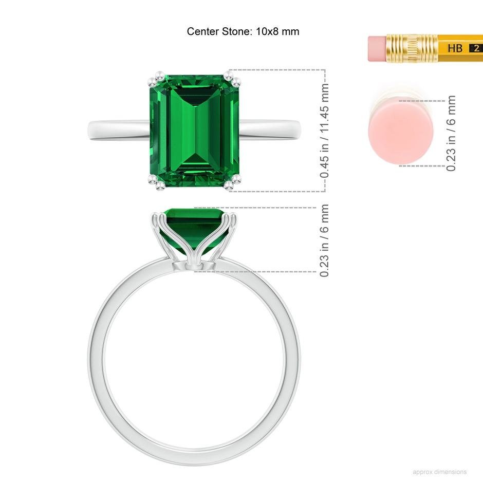 10x8mm Labgrown Lab-Grown Emerald-Cut Emerald Solitaire Classic Engagement Ring in 18K White Gold ruler