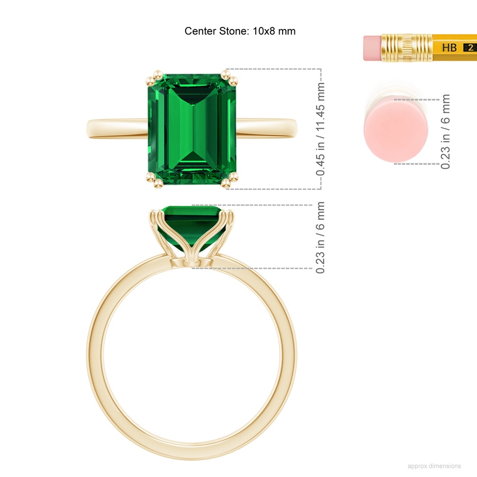 10x8mm Labgrown Lab-Grown Emerald-Cut Emerald Solitaire Classic Engagement Ring in 18K Yellow Gold ruler