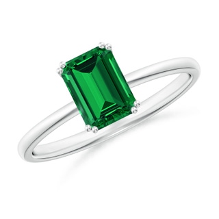 7x5mm Labgrown Lab-Grown Emerald-Cut Emerald Solitaire Classic Engagement Ring in White Gold