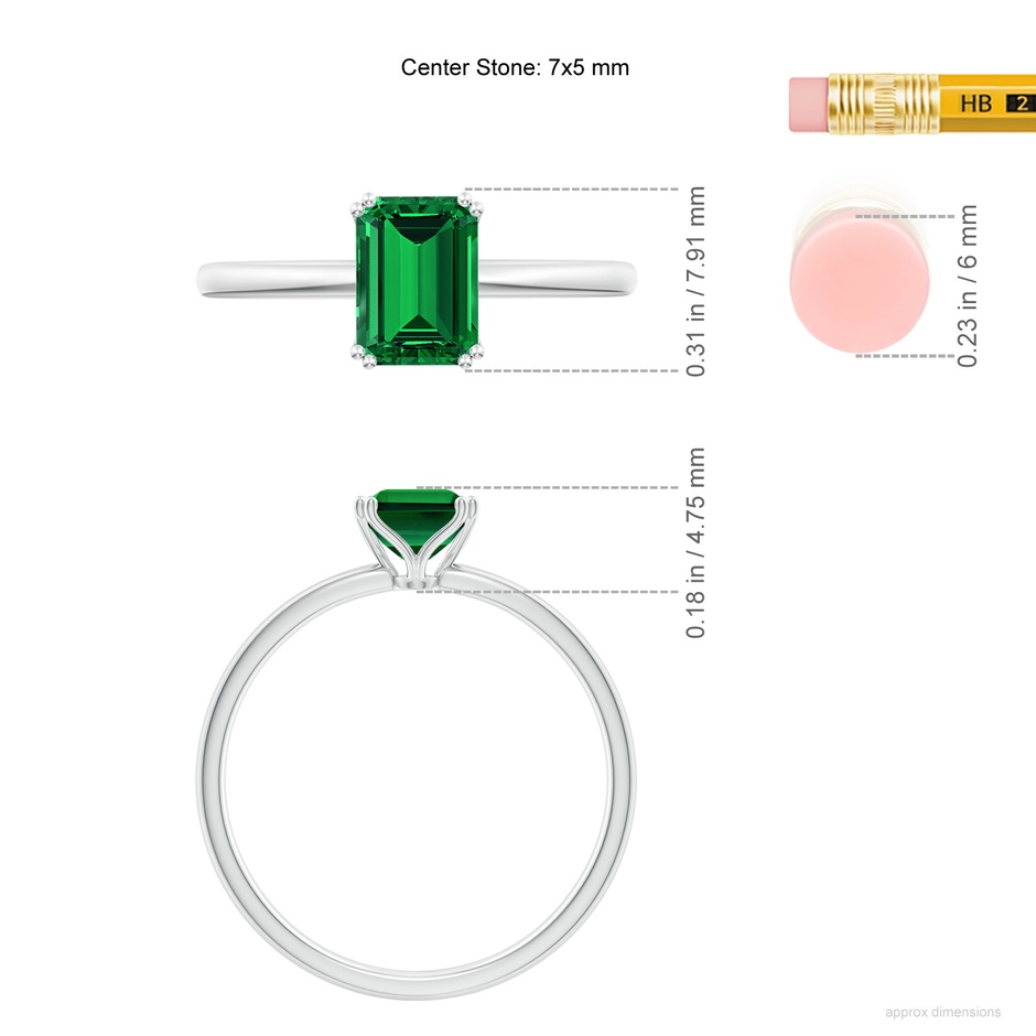7x5mm Labgrown Lab-Grown Emerald-Cut Emerald Solitaire Classic Engagement Ring in White Gold ruler