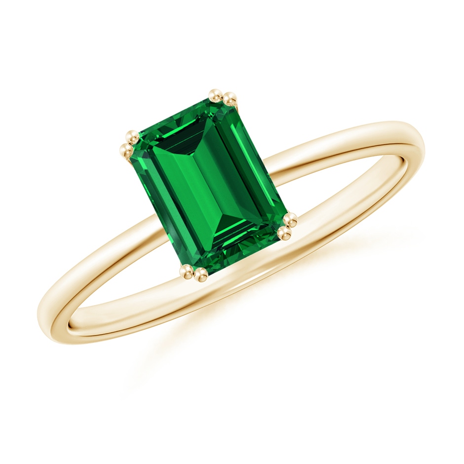 7x5mm Labgrown Lab-Grown Emerald-Cut Emerald Solitaire Classic Engagement Ring in Yellow Gold 