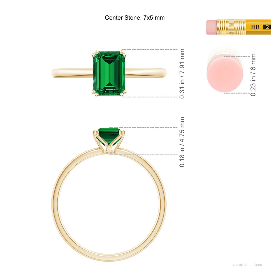 7x5mm Labgrown Lab-Grown Emerald-Cut Emerald Solitaire Classic Engagement Ring in Yellow Gold ruler