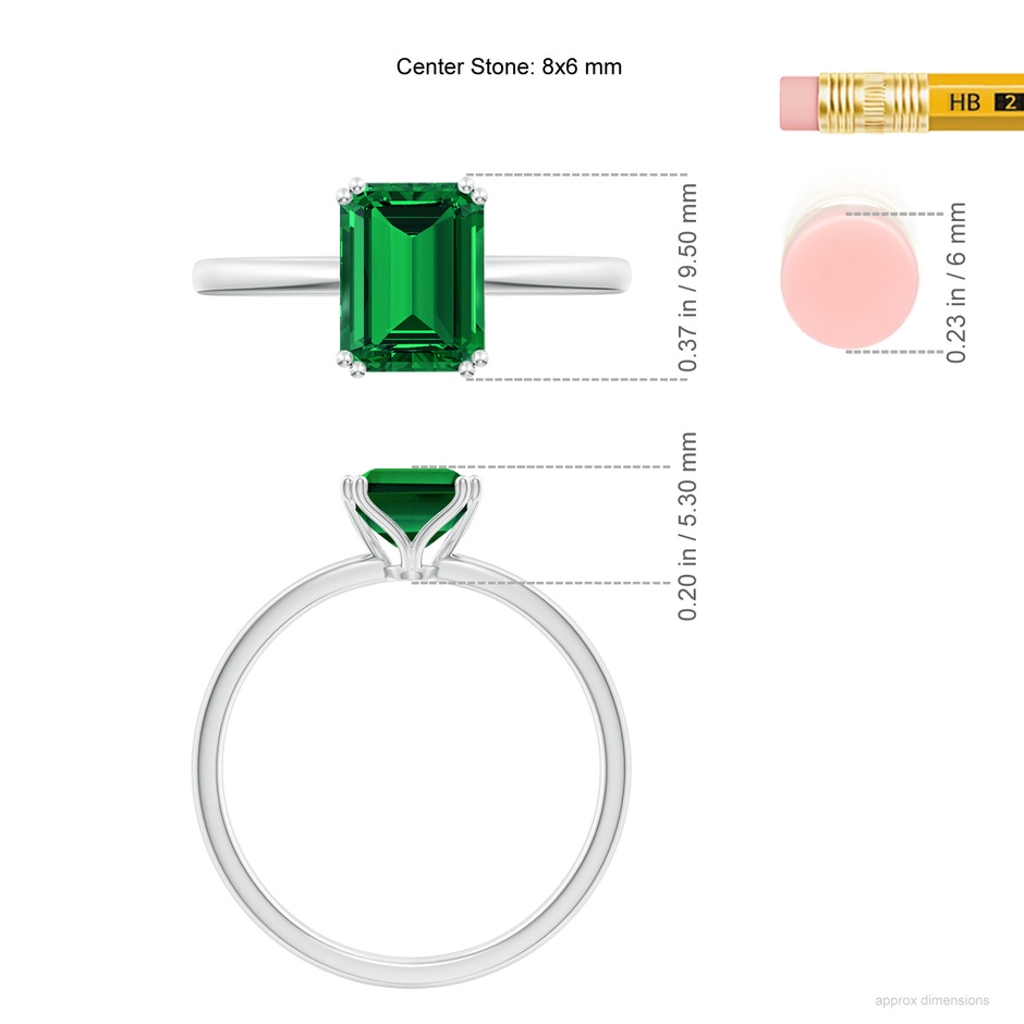 8x6mm Labgrown Lab-Grown Emerald-Cut Emerald Solitaire Classic Engagement Ring in P950 Platinum ruler