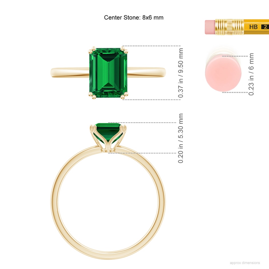 8x6mm Labgrown Lab-Grown Emerald-Cut Emerald Solitaire Classic Engagement Ring in Yellow Gold ruler