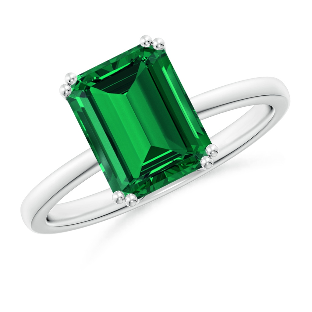 9x7mm Labgrown Lab-Grown Emerald-Cut Emerald Solitaire Classic Engagement Ring in White Gold