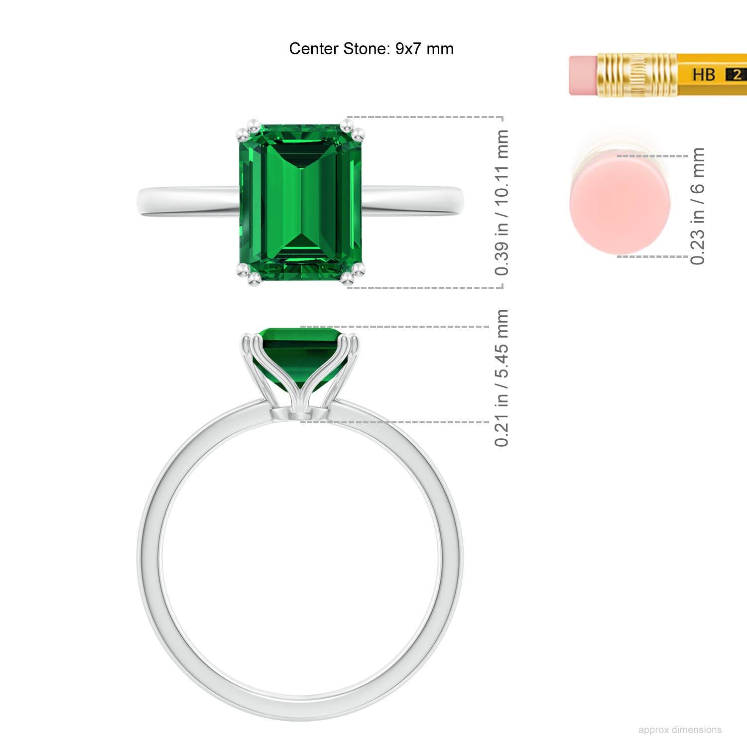 9x7mm Labgrown Lab-Grown Emerald-Cut Emerald Solitaire Classic Engagement Ring in White Gold - ruler
