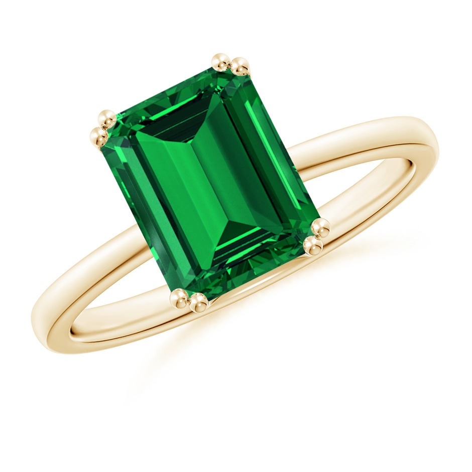 9x7mm Labgrown Lab-Grown Emerald-Cut Emerald Solitaire Classic Engagement Ring in Yellow Gold 