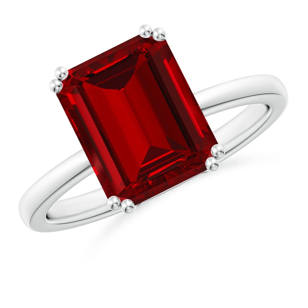 10x8mm Labgrown Lab-Grown Emerald-Cut Ruby Solitaire Classic Engagement Ring in 18K White Gold