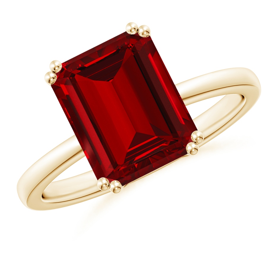 10x8mm Labgrown Lab-Grown Emerald-Cut Ruby Solitaire Classic Engagement Ring in 18K Yellow Gold 