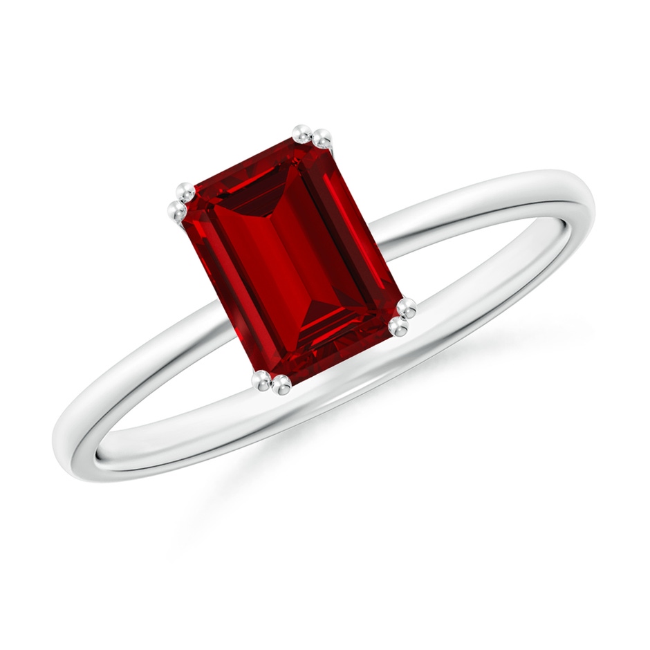 7x5mm Labgrown Lab-Grown Emerald-Cut Ruby Solitaire Classic Engagement Ring in P950 Platinum 