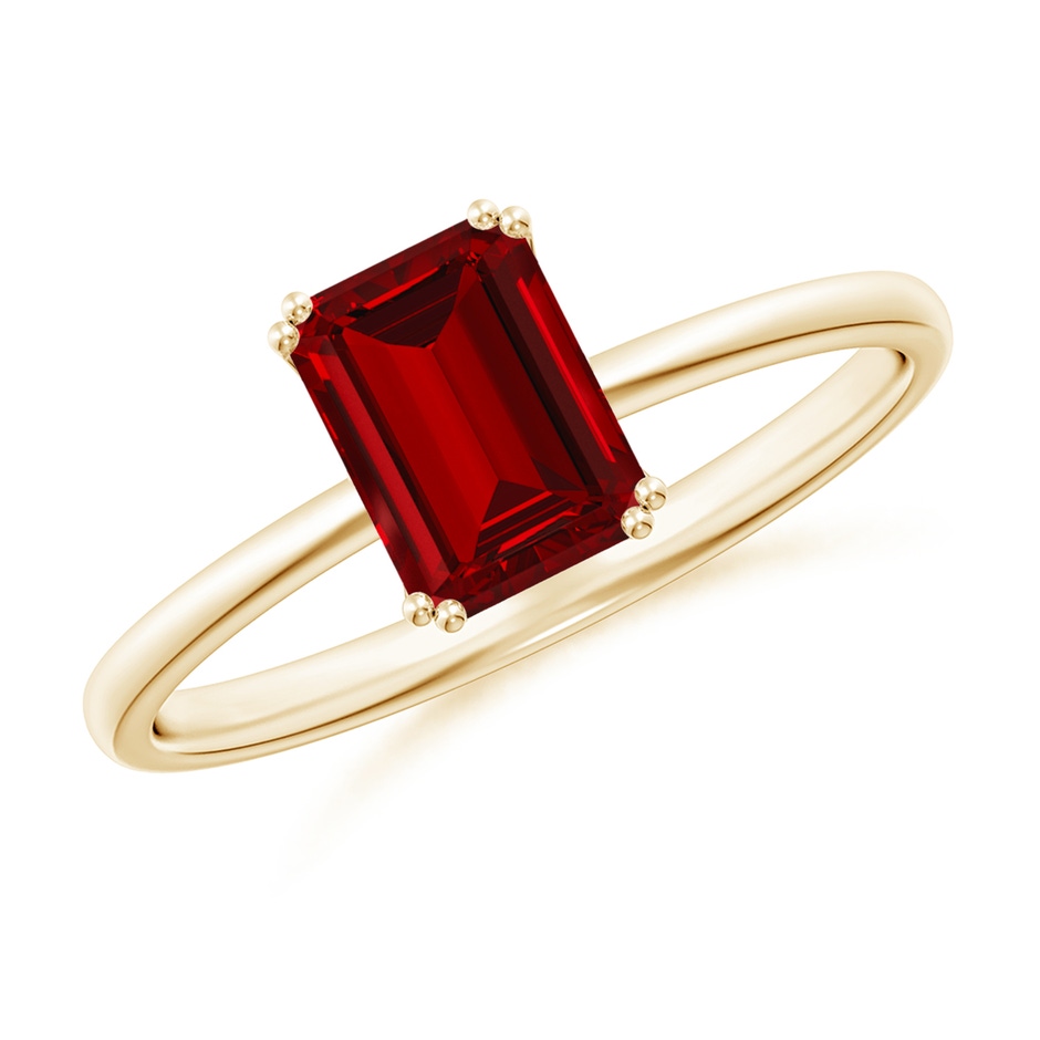 7x5mm Labgrown Lab-Grown Emerald-Cut Ruby Solitaire Classic Engagement Ring in Yellow Gold 