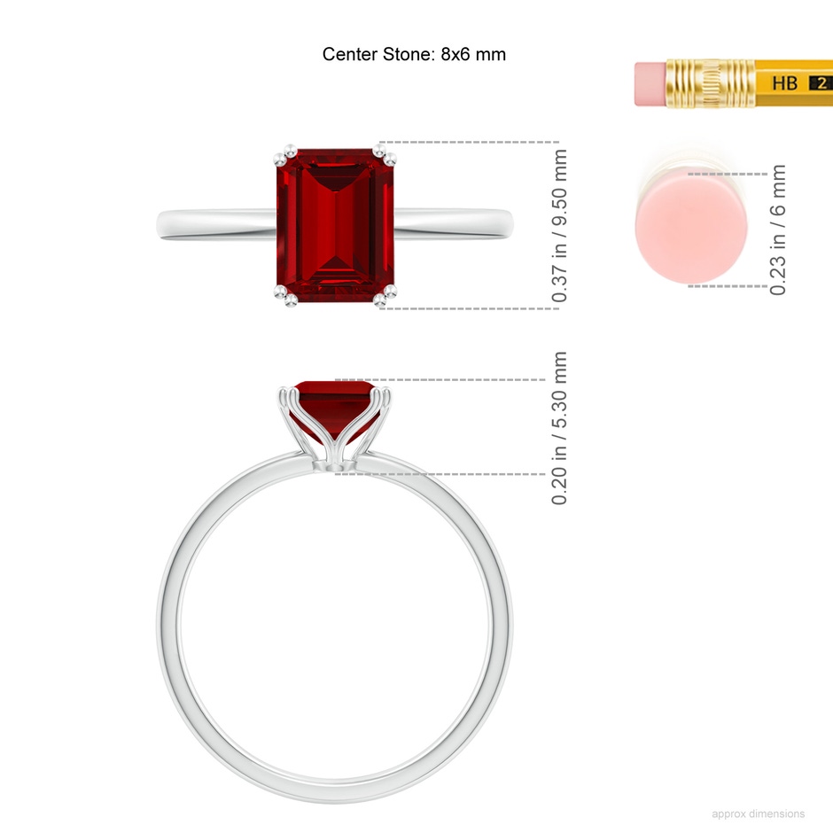 8x6mm Labgrown Lab-Grown Emerald-Cut Ruby Solitaire Classic Engagement Ring in P950 Platinum ruler