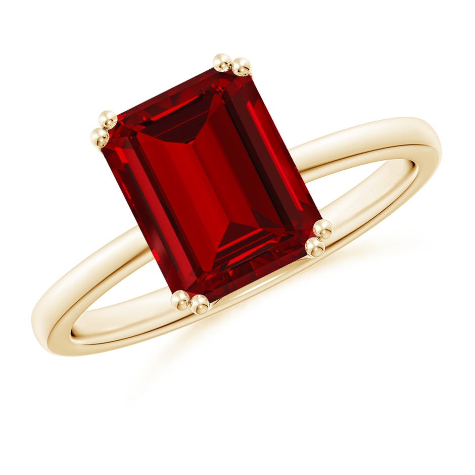 9x7mm Labgrown Lab-Grown Emerald-Cut Ruby Solitaire Classic Engagement Ring in 9K Yellow Gold 