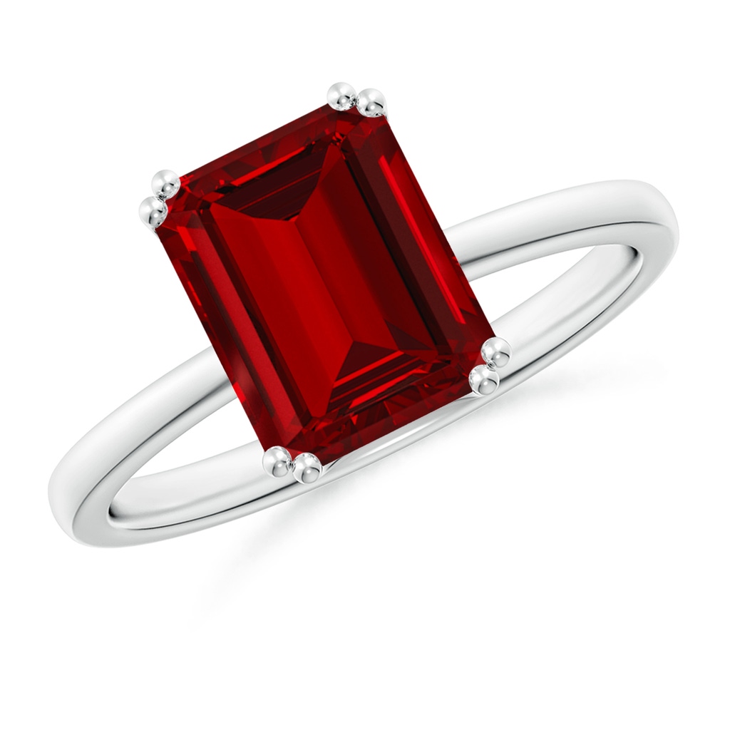 9x7mm Labgrown Lab-Grown Emerald-Cut Ruby Solitaire Classic Engagement Ring in White Gold